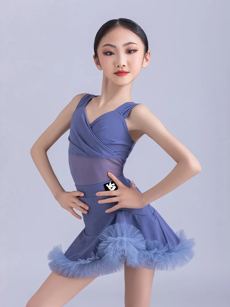 2025 Traje de entrenamiento de baile latino para niña, nuevo disfraz de actuación para niños, regulaciones de competición, vestido de baile latino