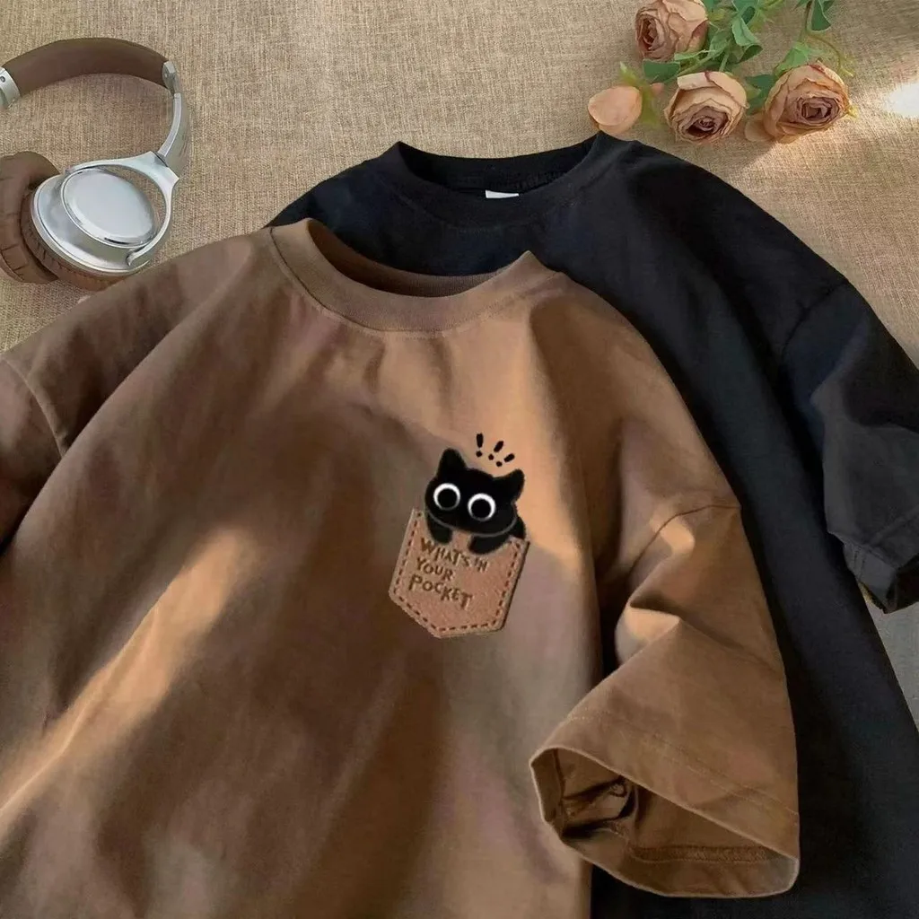 2026 Summer Fun Cartoon Retro American Vintage Casual Couple Loose Sleeve Japanese-Korean Style Short-Sleeved T-Shirt image 4