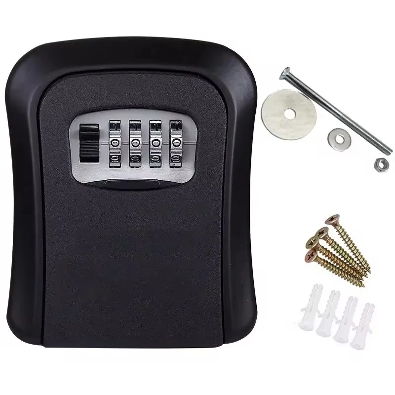 Wall Mount Key Lock Box 4 Digit Password Code Security Lock No Key for Home Office Key Safe Secret Storage Box Organizer