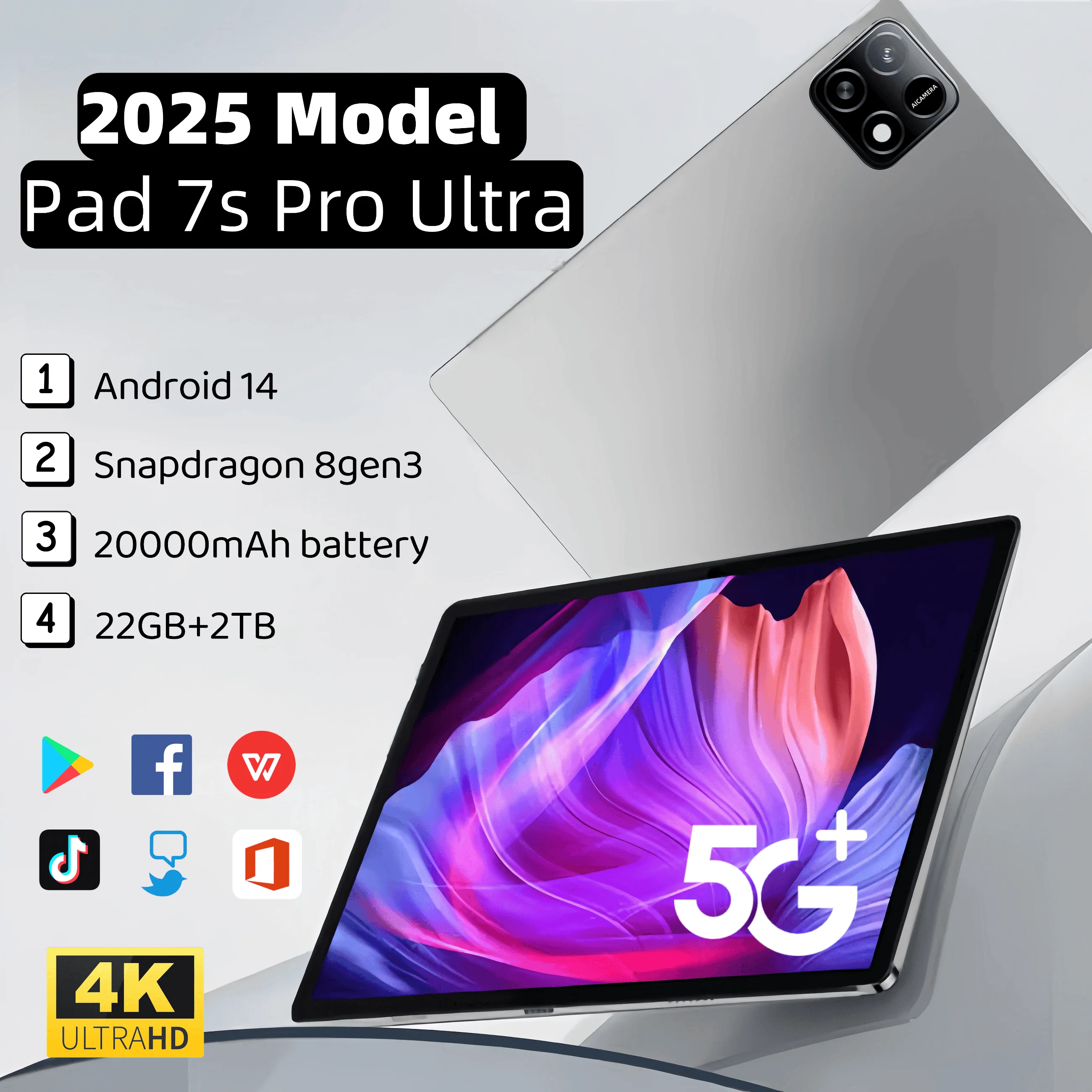 yZ[z2025NV^IWiO[oŃ^ubgPC Pad 7 ProASnapdragon 8 Gen 3ځAAndroid 14 HD 4KA22GB + 2TBAfASIM 5GWIFIΉ