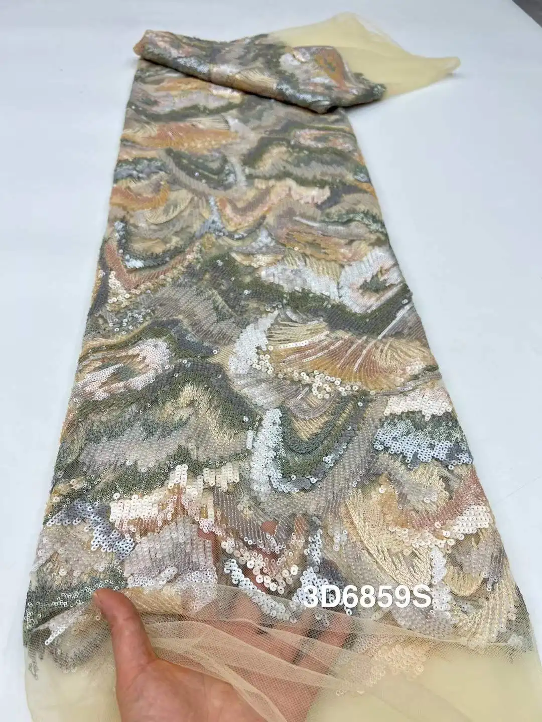 Tela de encaje con cuentas para novio, bordado francés de lujo de alta gama, con lentejuelas, 5 yardas, material de alta calidad para vestidos de fiesta