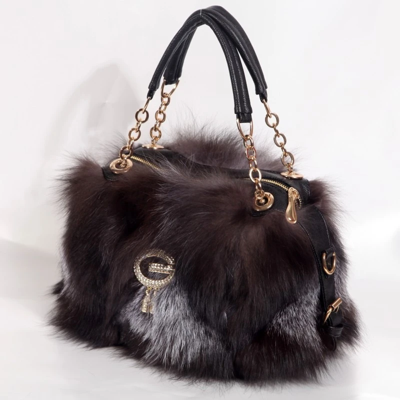 2023 Women\'s Real Fur Fluffy Handbag Luxury Fox Fur Crossbody Fur Bag New Large Capacity Single Shoulder Fur Bag