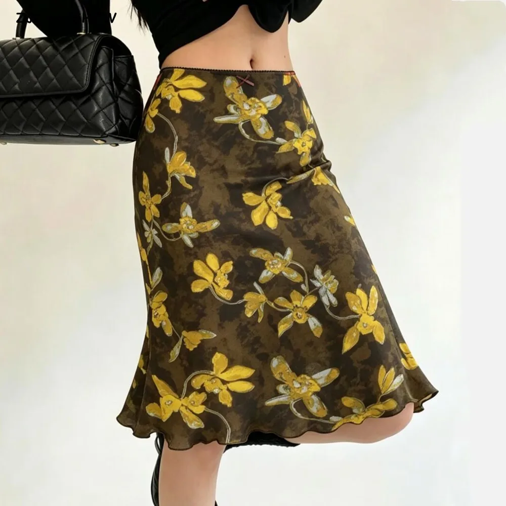 10 Color Stylish Women Floral Print Knee Length Chiffon Skirt Summer Elastic Waist Package Hips A-lined Short Skirts with Lining