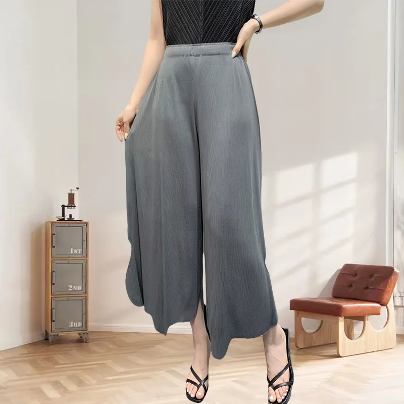 

Miyake Pleated Pants Women's Nine-point Trouser Loose Folding Wide Leg Toothpick Pleated Irregular High Waist Thin Pleat Pants