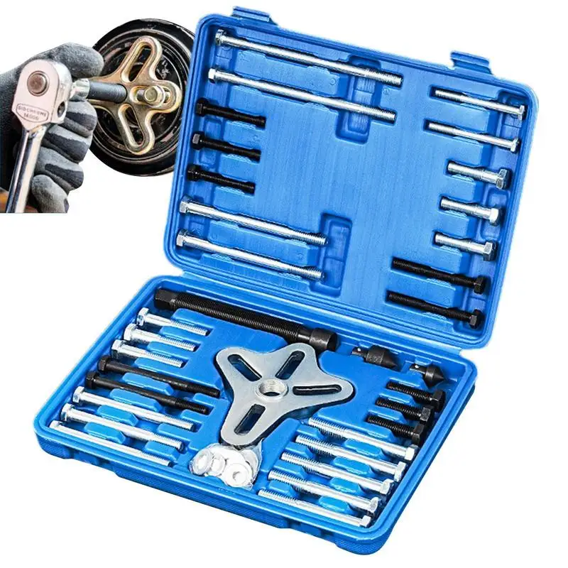 

Steering Wheel Puller Kit 46pcs Steering Wheel Pullers Flywheel Crankshaft Pulley Puller High Hardness Car Accessories For