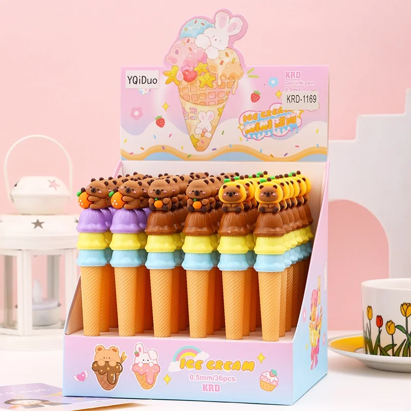 36pcs/lot Kawaii Capybara Ice Cream Gel Pen Cute 0.5mm Neutral Pen School writing Supplies Promotional Gift