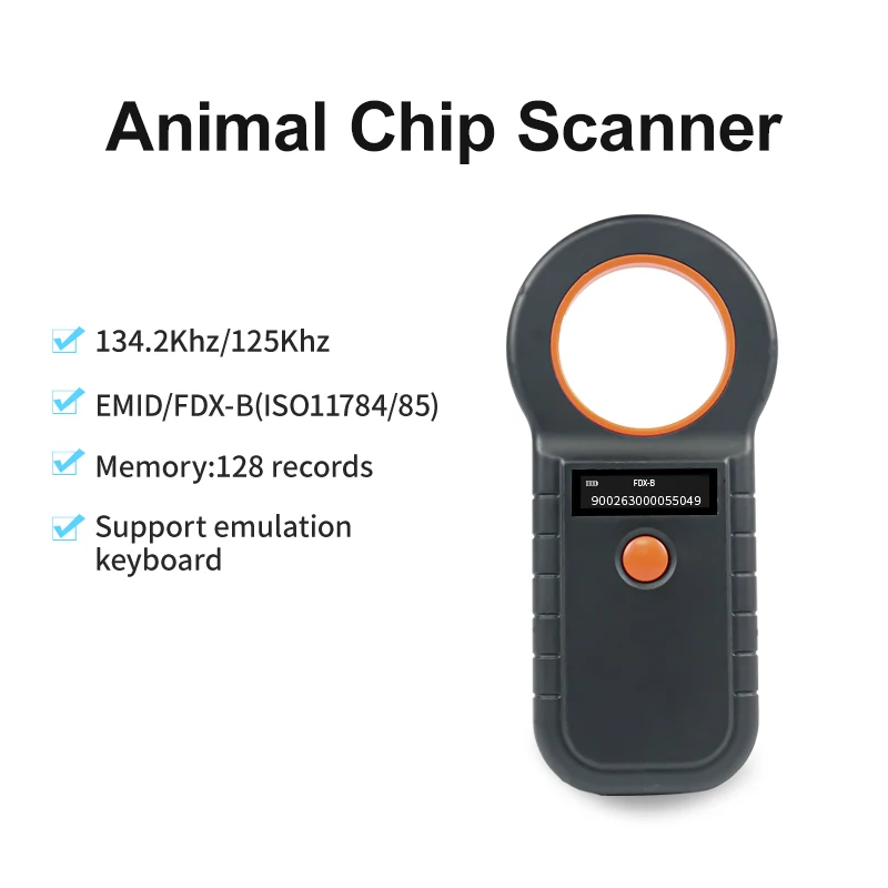 Imagem -02 - Scanner Microchip Animal para Dog Cat Fdx-b Leitor de Chip com 128 Registros de Armazenamento 134.2khz e 125khz