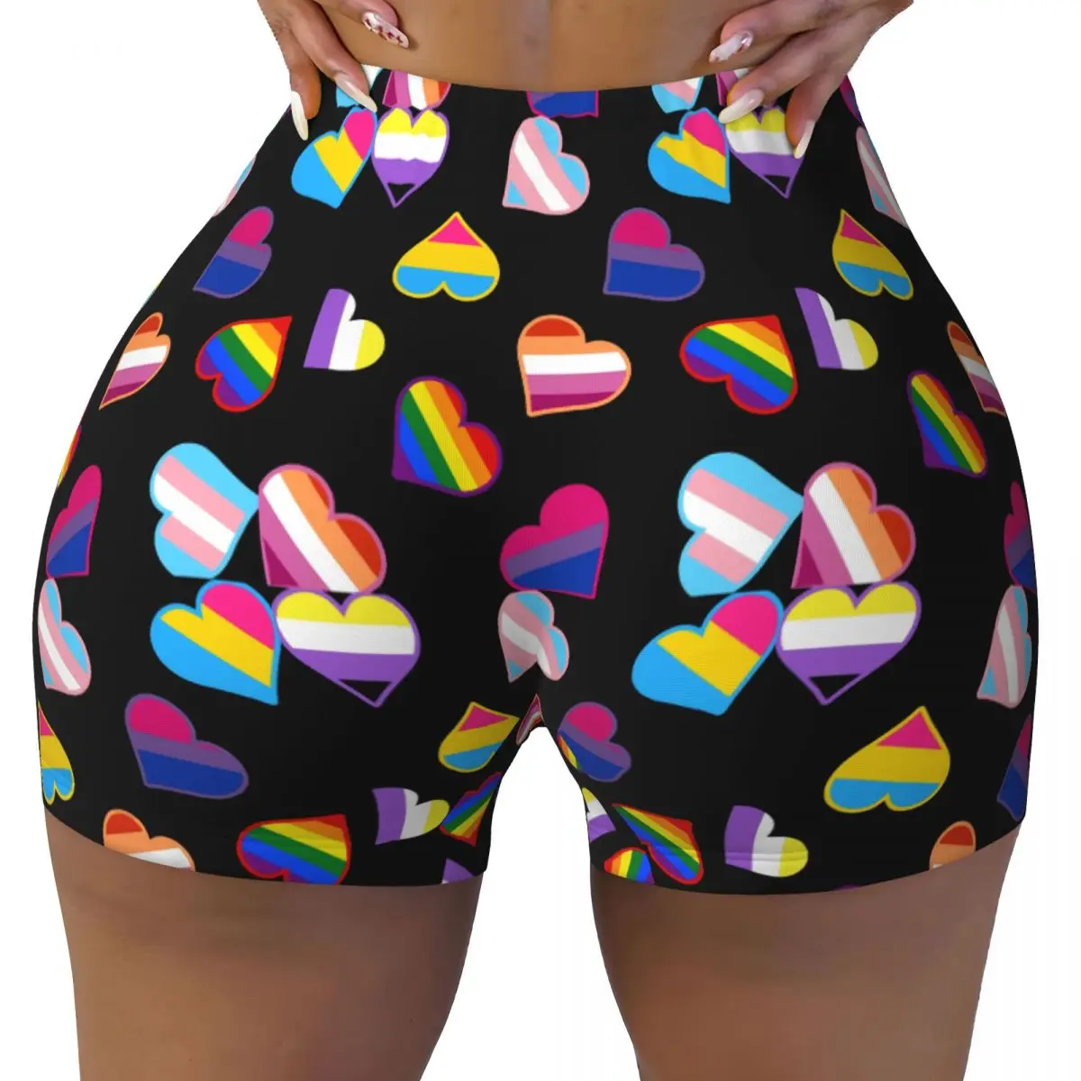 

Custom Pride Flags Hearts Workout Volleyball Biker Shorts Women's LGBT Gay Pride GLBT Gym Yoga Shorts