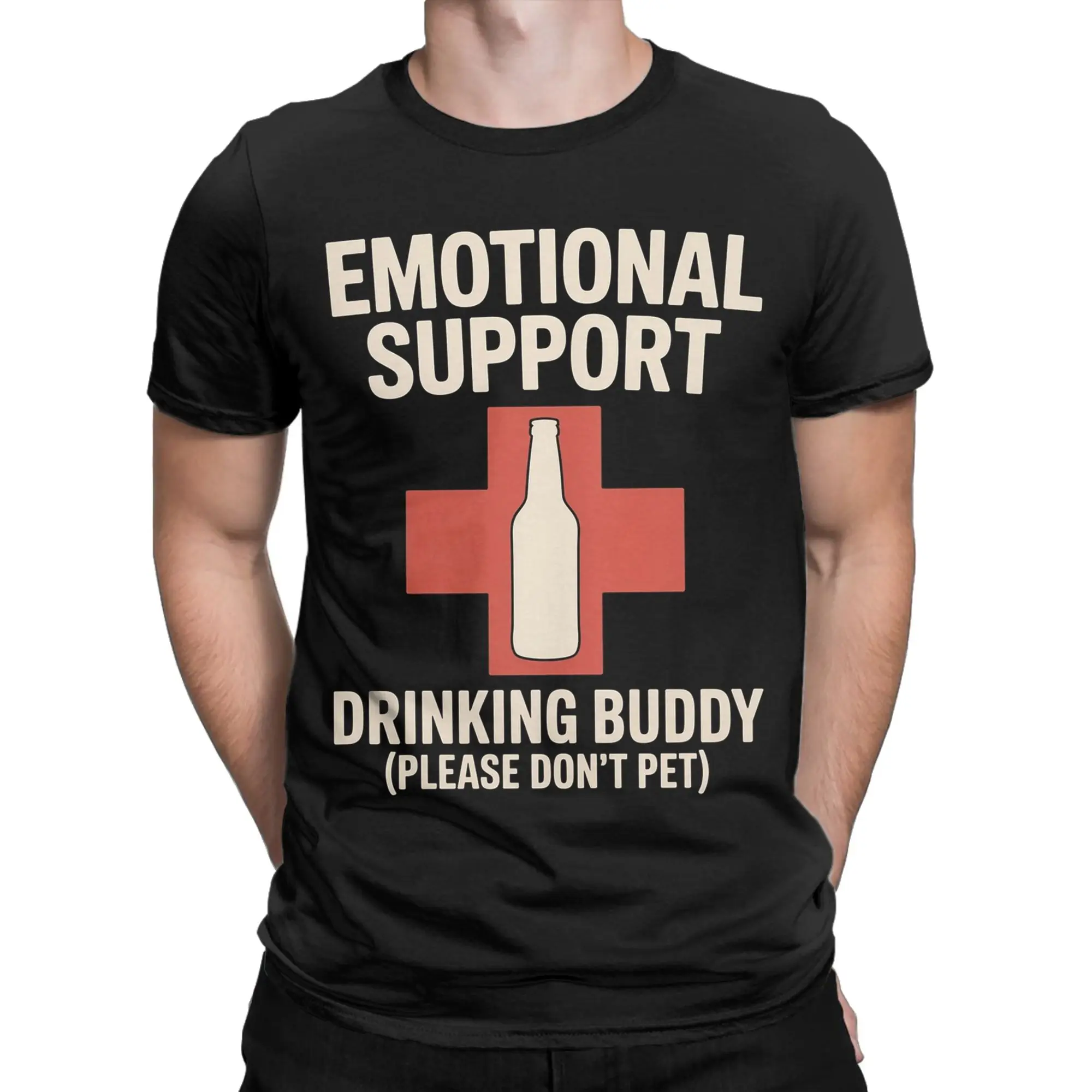 Emotional Support Drinking Buddy Beer Merch Men Women T Shirts Pure Cotton Tee Graphic Printing  T-shirt Clothes