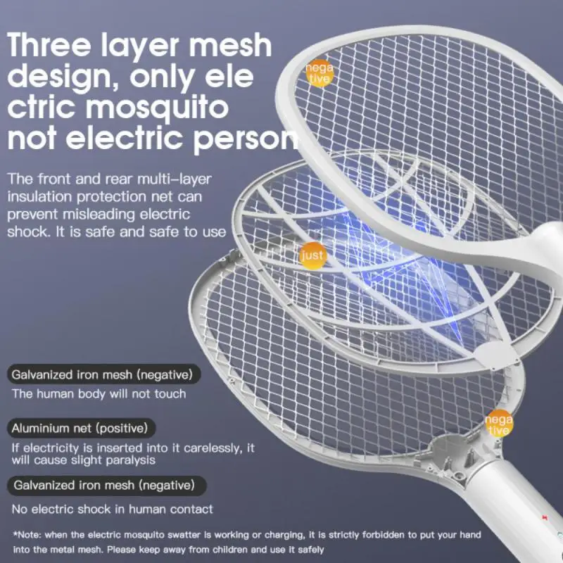 Bug Zappers 3000v Fly Swatter Handheld Electric Racket With Base Holder Electric Mosquito Swatter Usb Rechargeable