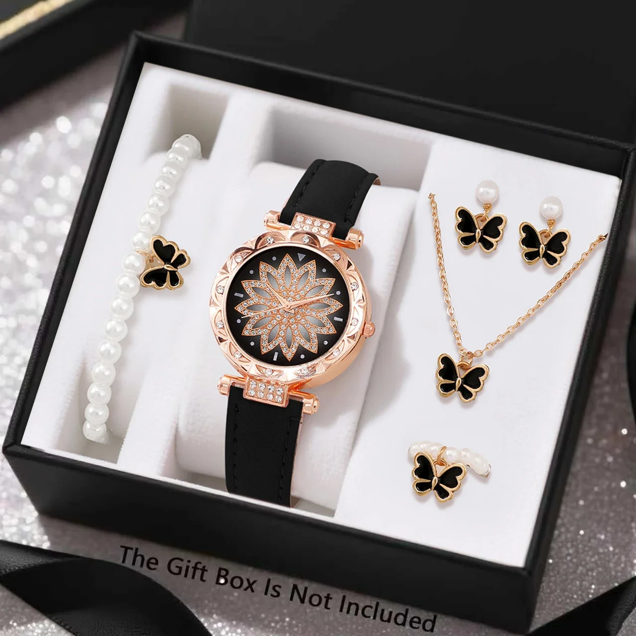 6-piece Women's Cute Quartz Watch with Necklace Set, Suitable for Daily Wear and Gift Giving