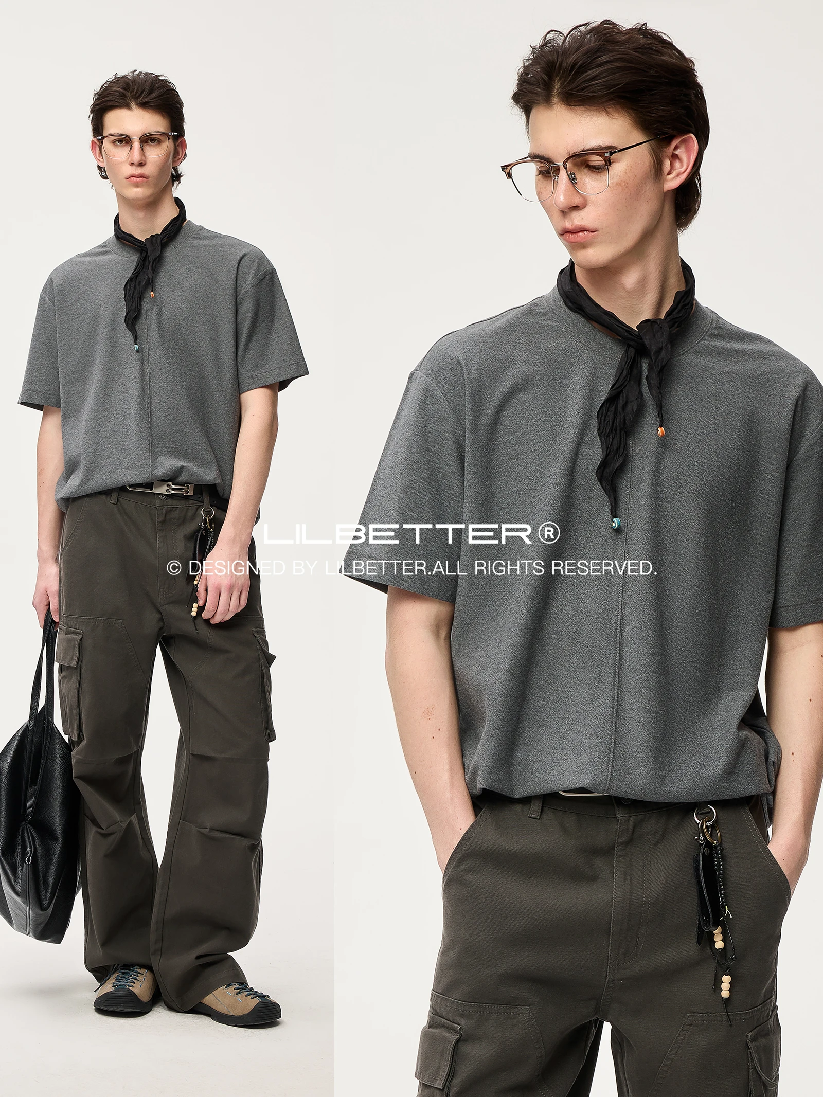 Lilbetter Minimalist Cotton Linen Texture T-Shirt Summer Mid-Sewing Design round Neck Short Sleeve Men's Loose Fit Basic Style