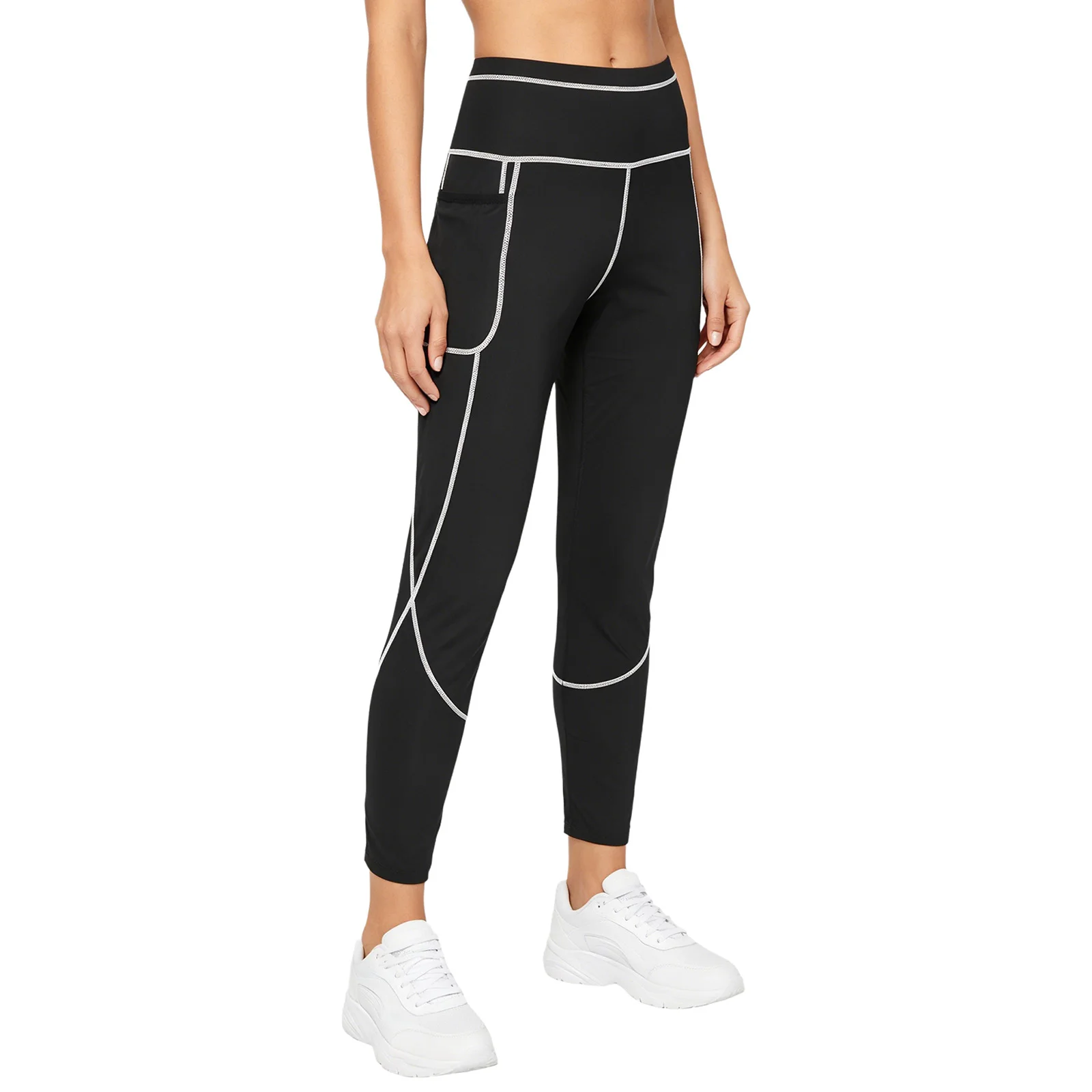 Men Women Exercise Warm-up Contrast Color Trim Sauna Leggings Shape Wear Sweat-inducing Pants Sports Workout Gym Fitness Pants