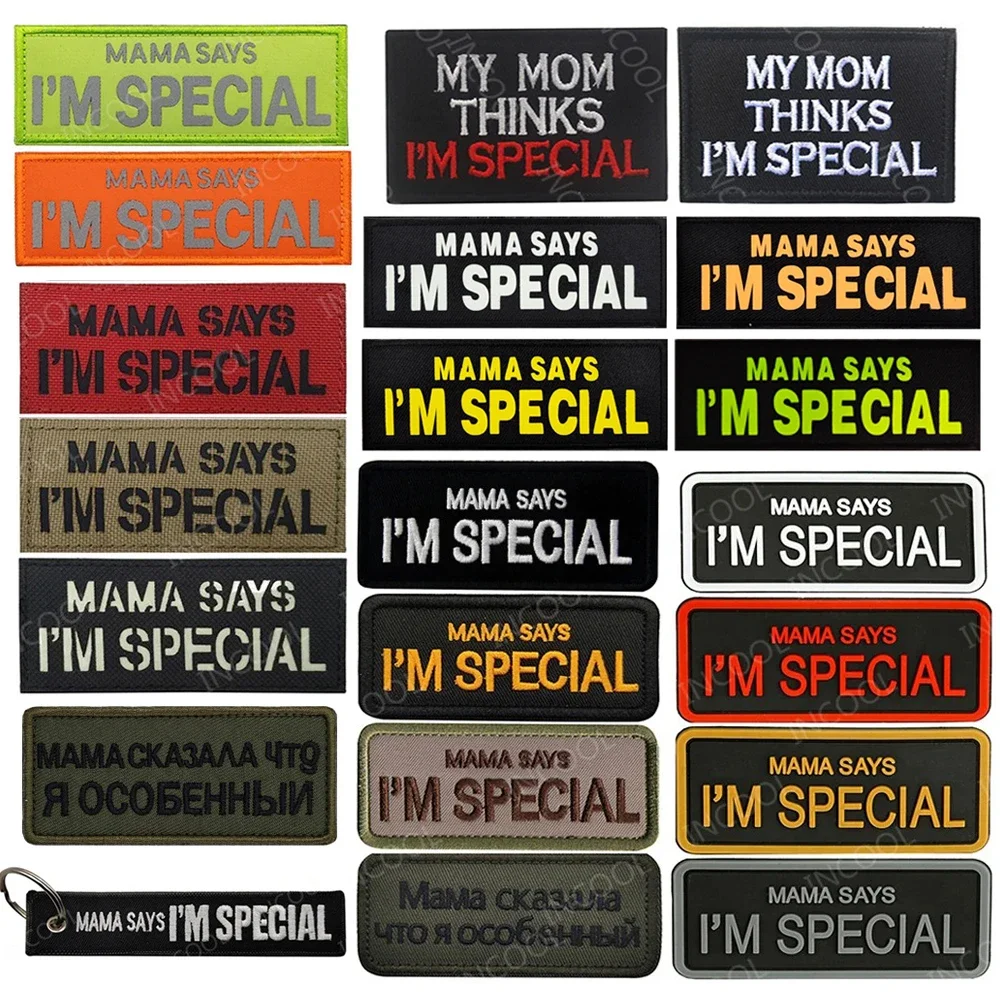 Mama Mom Dad Says I'm Special IR Reflective Patches Good Boy Girl Embroidered Patch Funny Saying Word PVC Rubber Luminous Badges