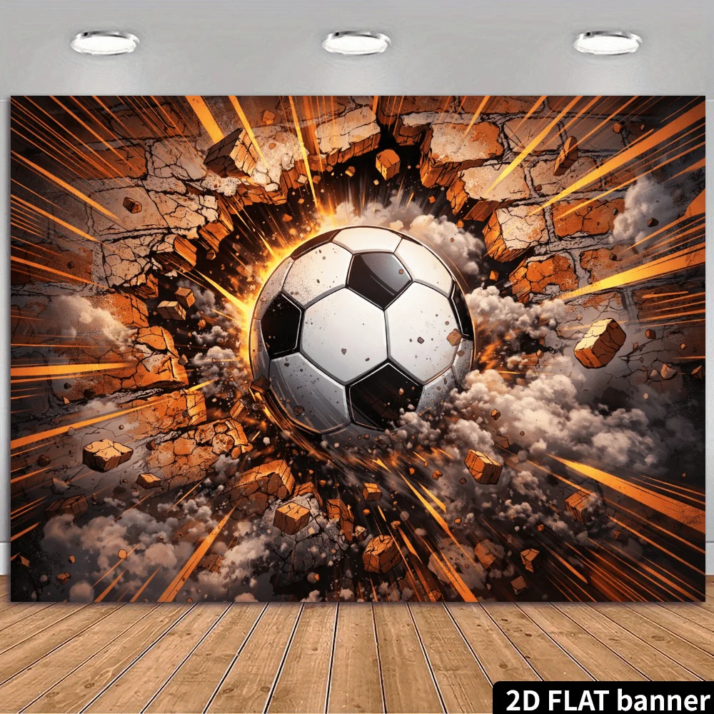 Dynamic Soccer Ball Tapestry, Breaking Wall Effect Sports Art Fabric Poster for Boys Room Gym Decor