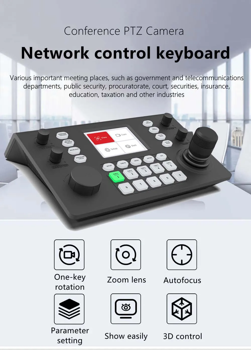 NDI Camera Decode Controller PTZ Camera Control Keyboard 3D rocker 3.49” Inch Display Network Joystick Master Control Panel