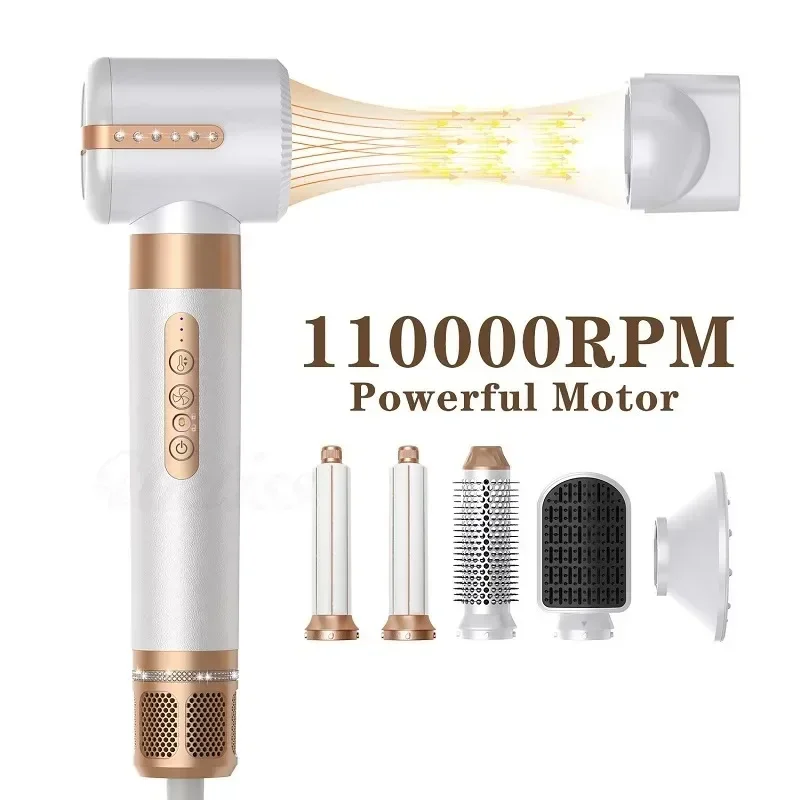 Professional 7 in 1 Hair Dryer 1400W Powerful Straightener Hot Brush Hot Comb Hair Multi Style 11000RPM High Speed Curling Iron