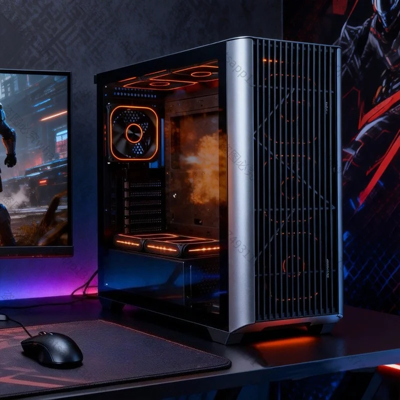 Desktop Atx Computer Case Transparent Glass Side Panel for Matx Motherboard Support 360 Water Cooling and Long Graphics Card