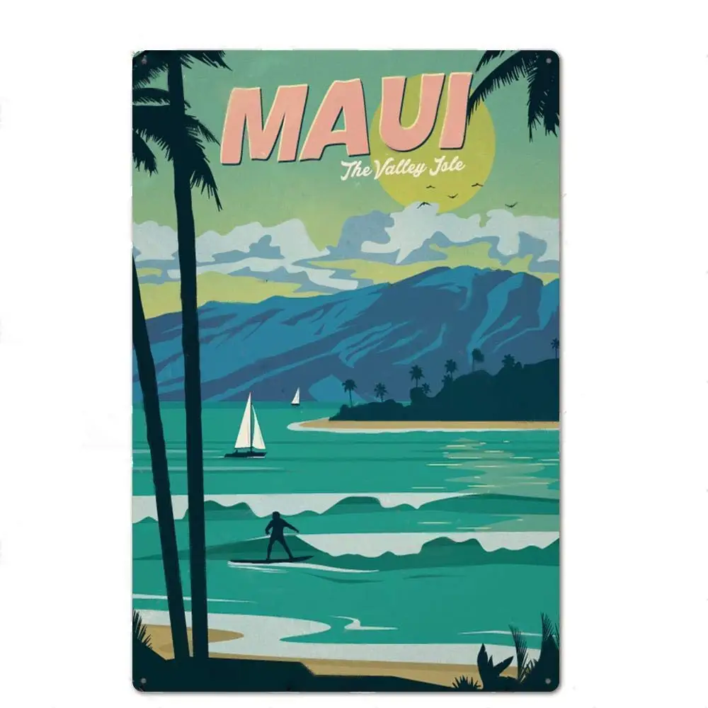 Vintage Metal Tin Sign Maui Beach for Home Bar Pub Kitchen Garage Restaurant Wall Deocr Plaque Signs 12x8inch