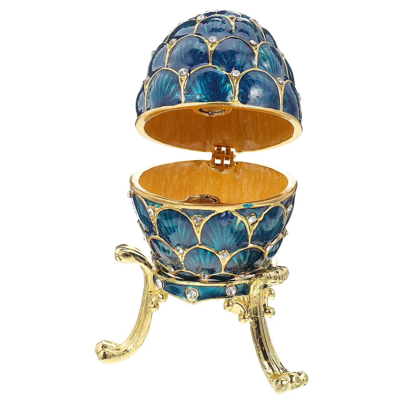 Egg Shaped Jewelry Box Alloy Trinket Case For Ring Necklace Storage Rhinestone Enameled Desktop Decor Organizer