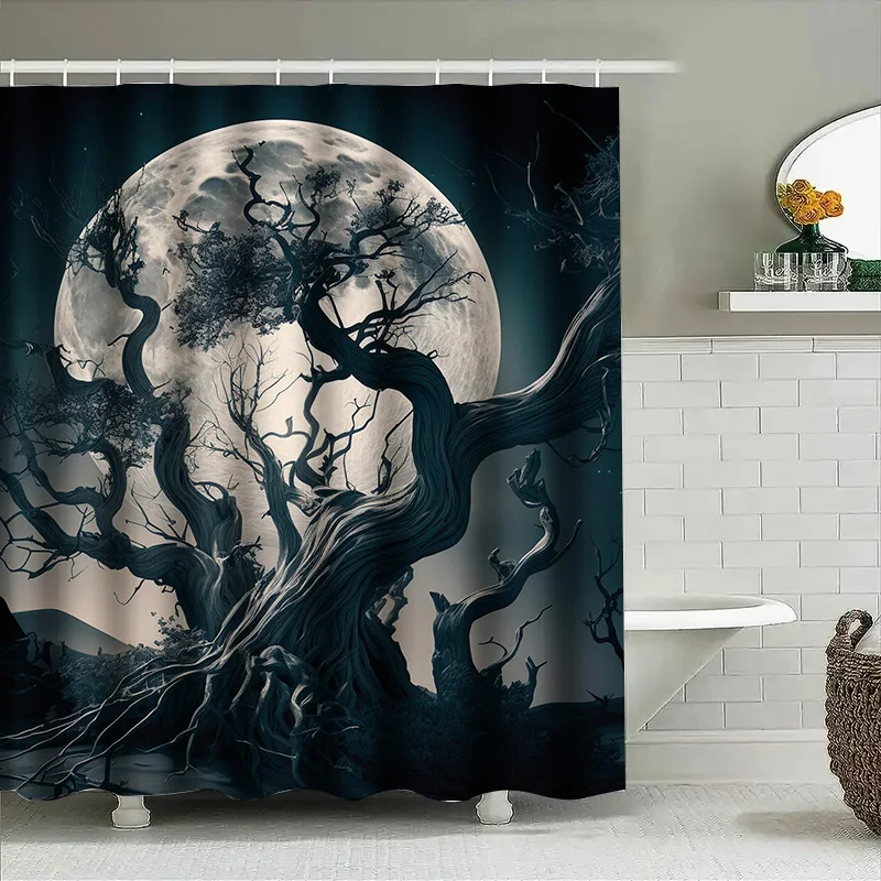 

Tuniu Dark Moody Tree Moon Night Scene Занавеска для ванной комнаты Декор 128 см