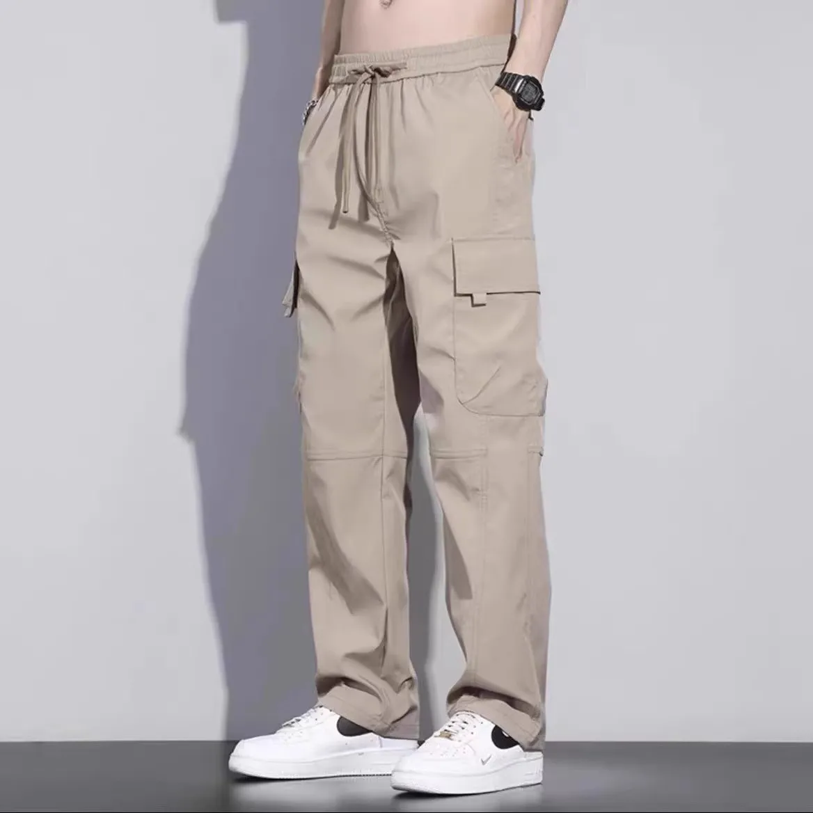 

Men's Loose Straight Leg Work Trousers Summer Casual Outdoor Wear Multi-ket Durable Cargo Pants Youth Faion Sle