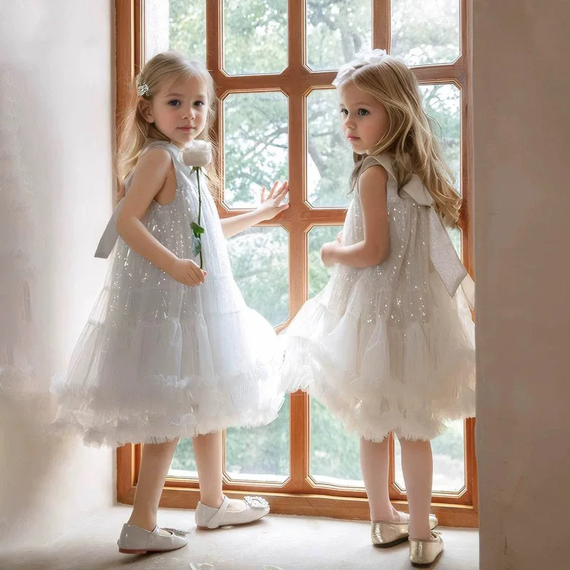 

Тюлевое платье принцессы с блестками для маленьких девочек, детское платье для первого причастия, бальное платье, платье для свадебной вечеринки, дня рождения