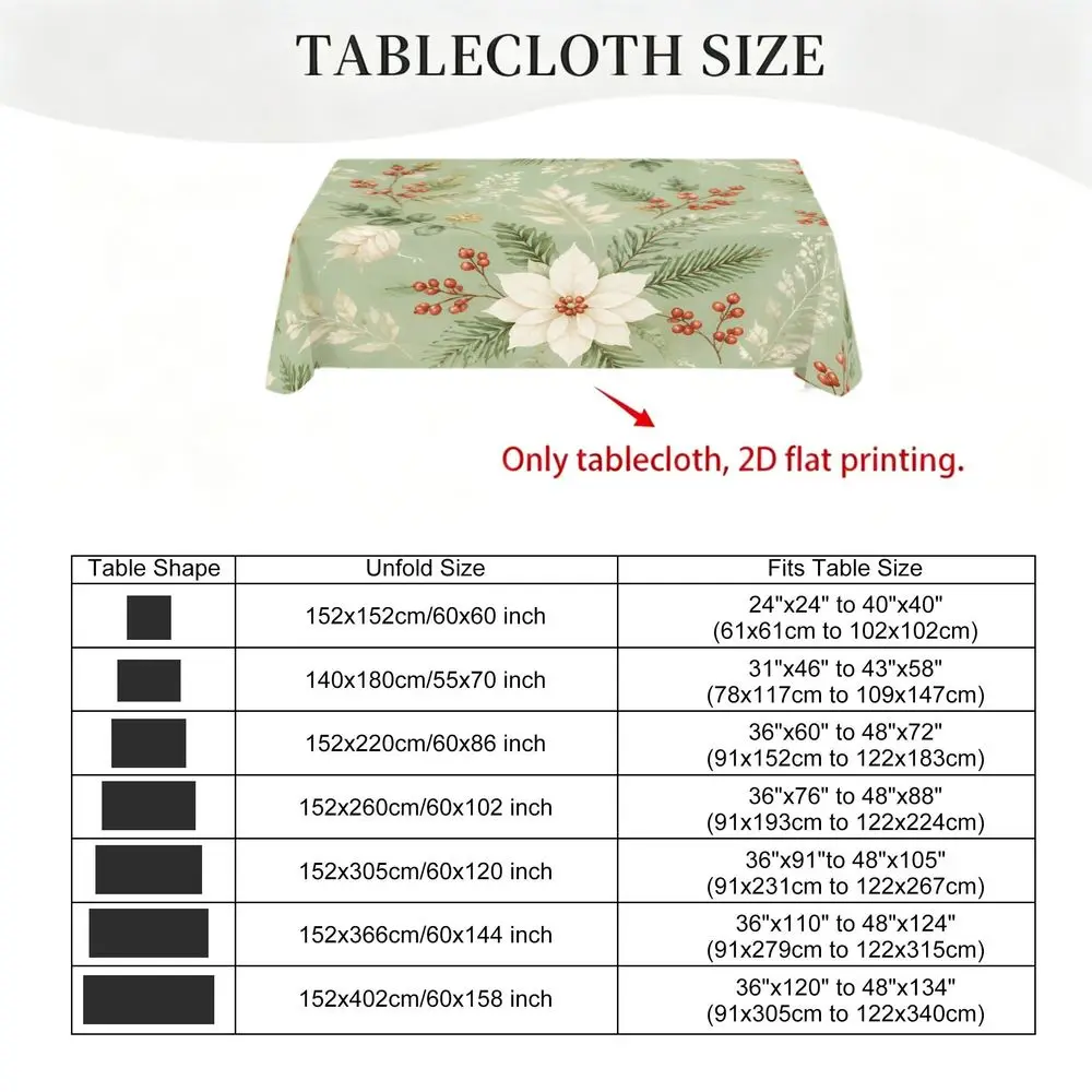 Botanical Floral Print Tablecloth - Sage Green Table Cover with Magnolia Flowers And Red Berries, Elegant Spring Farmhouse Style for Dining Table, Kitchen, Party, Wedding, Picnic, Durable Fabric for Indoor And Outdoor Home Decoration