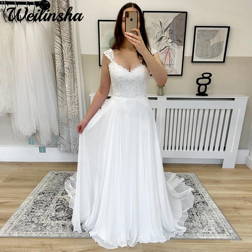 

Weilinsha Wedding Dresses 2024 Classic Chiffon Vestidos De Novia Civil Cap Sleeves Bridal Dresss with Appliques Court Train