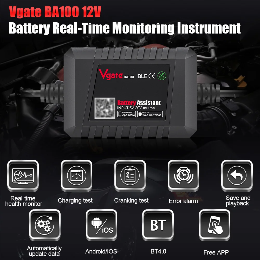 Battery Real Time Monitor Bluetooth 4.0 12V  Battery Analyzer Test For Android IOS Phone