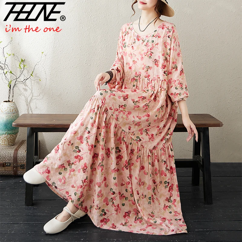 New Autumn Indian Dress Women Clothes Long Sleeve Ropa De Muje Long Vintage Casual Cotton Linen Loose Fashion Dresses Bohemian