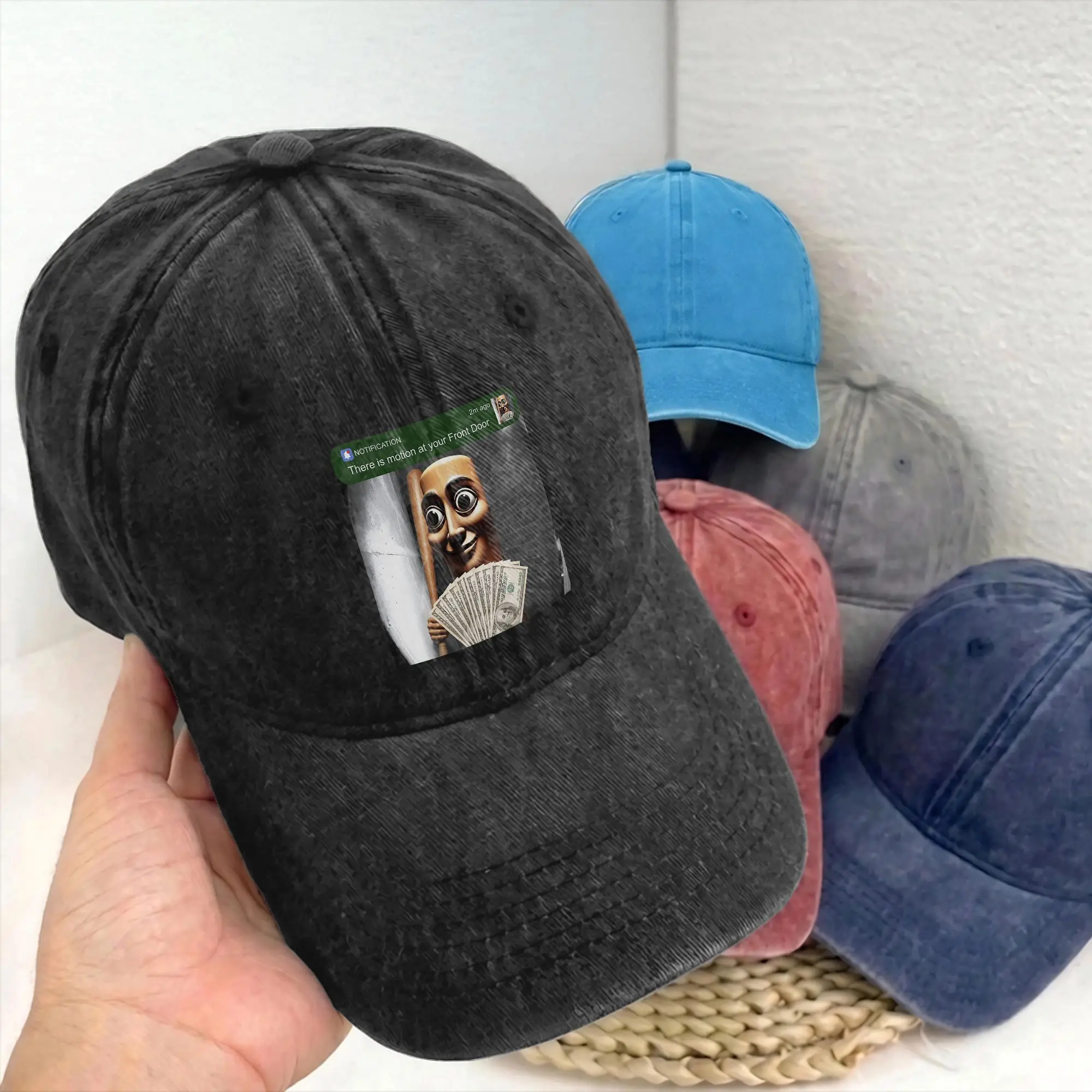 Classic Front Door Motion Tung Sahur Meme Baseball Cap Unstructured Men Women Brainrot Distressed Denim Headwear Adjustable Hat