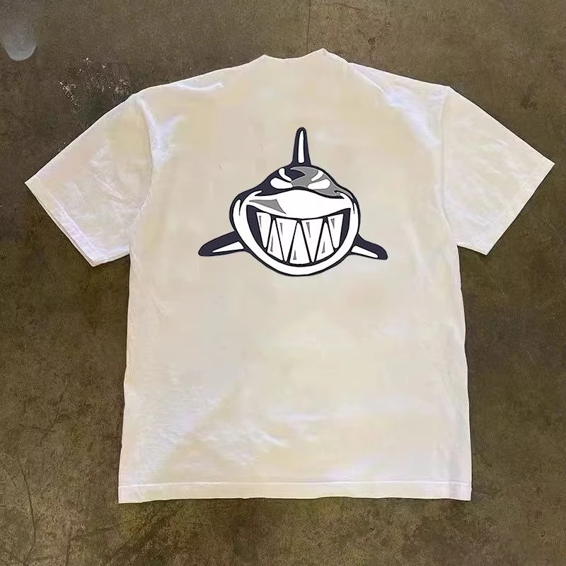 

Cartoon Shark Pattern 3D Printed Breathable Quick Drying Loose and Comfortable Daily Casual Street O-neck Short Sleeved T-shirt