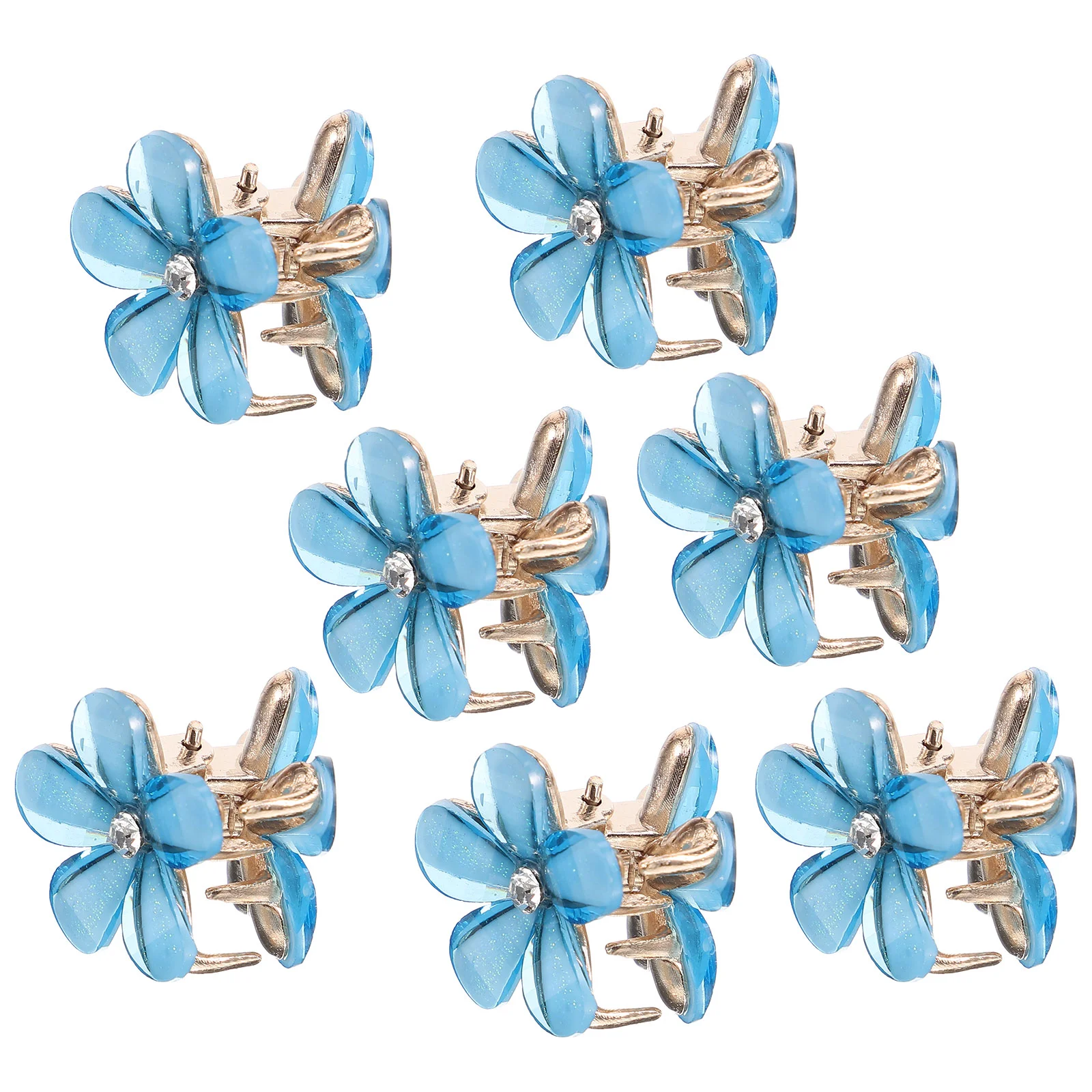 

10 Pcs Mini Camellia Hair Clip Toppers Tiny Clips Elastics Blue Alloy Leaves Are Glass