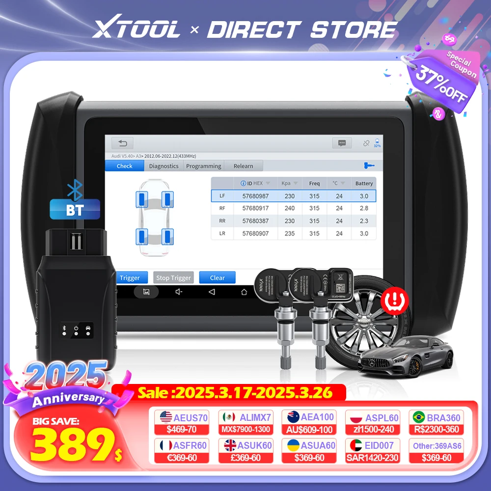 XTOOL InPlus IP819TP Strumento di programmazione TPMS Bluetooth per pressione pneumatici auto 433 315MHZ Sensore attivatore Diagnosi TPMS completa Codifica ECU IP819 aggiornato