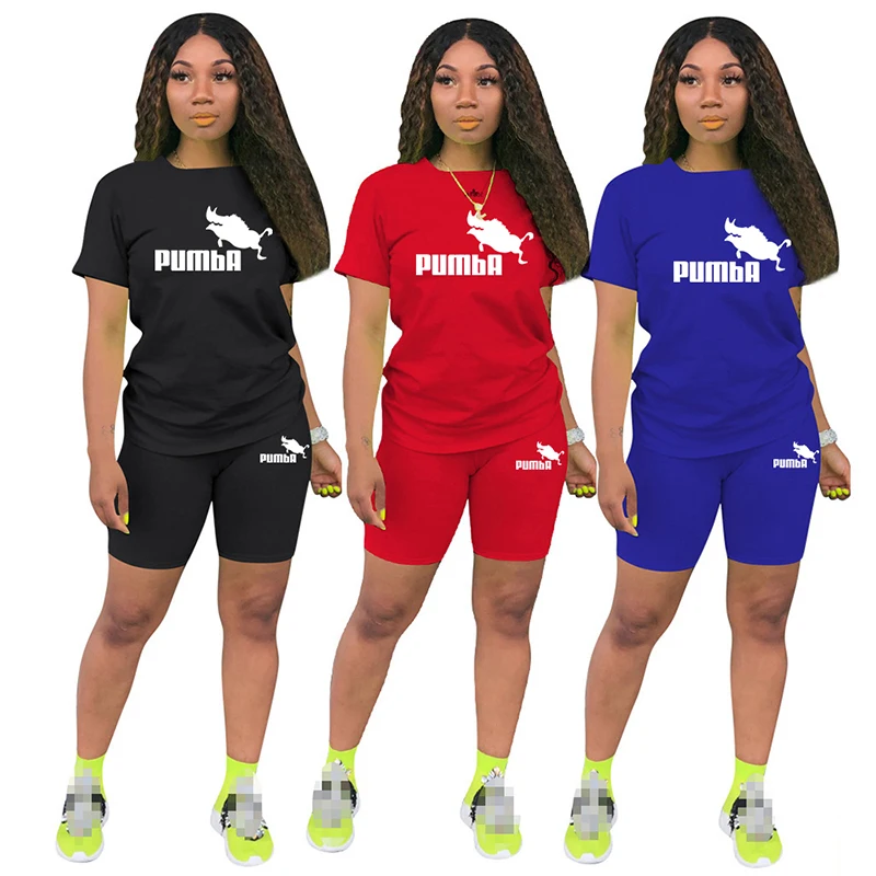 Summer Short Sleeve O-Neck Tee Tops+Pencil Short Sets Tracksuits Outfit Graphic T Shirts Jogging Suits Women Two Piece Set