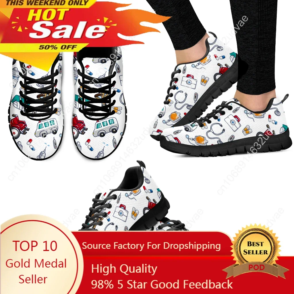 

Nurse Casual Shoes White Ambulance Medical Equipment Sneakers First Aid Printing Summer Breathable Mesh Sneakers