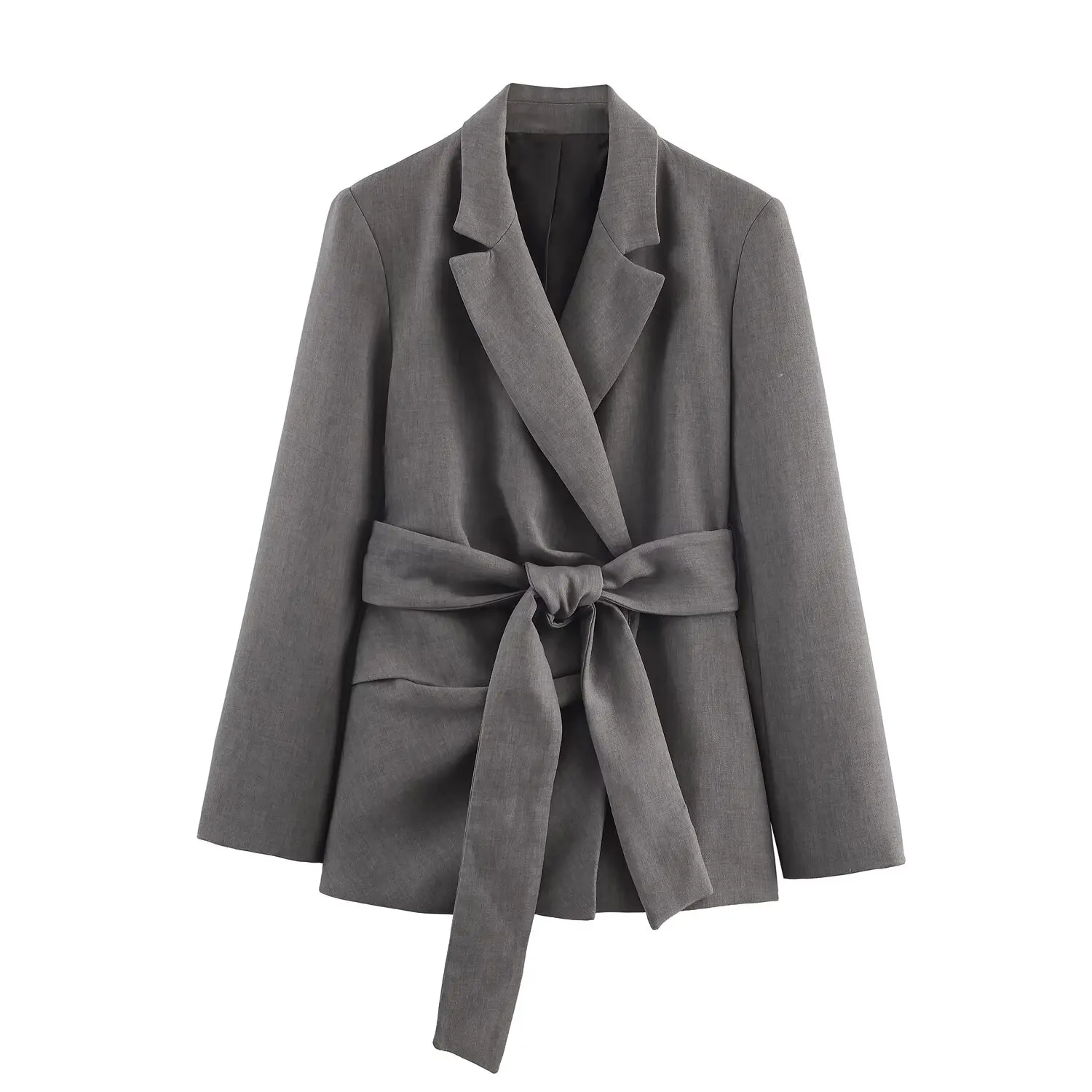 

2025 New Women's Clothing European and American Style Fashionable Versatile Long Sleeve Jacket with Padded Shoulders and Belt