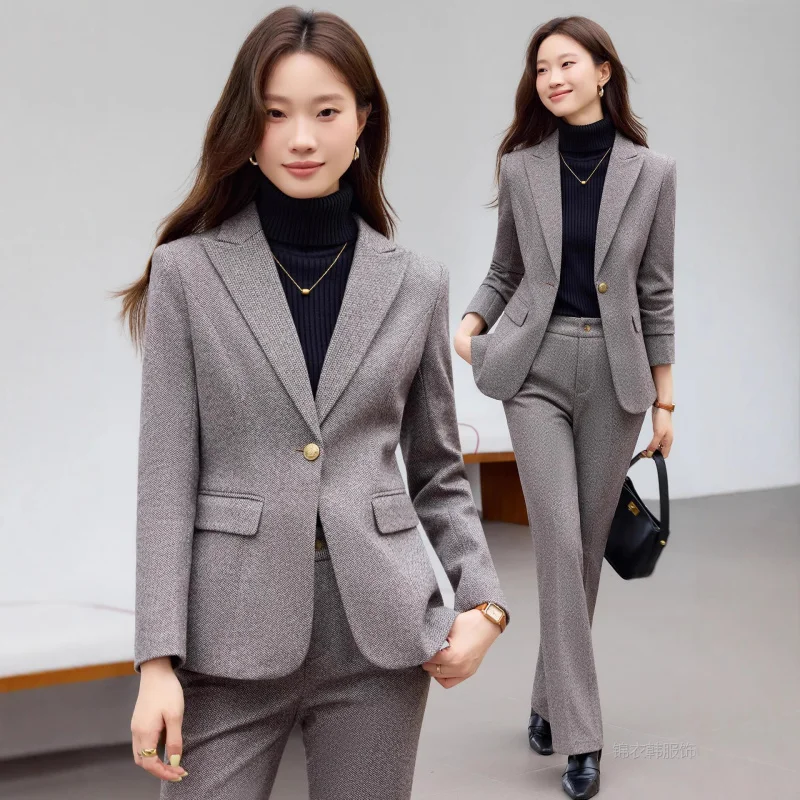 

Женский шерстяной костюм для осени и зимы, приталенный пиджак, деловая одежда для женщин, высококачественный профессиональный наряд, женские брюки