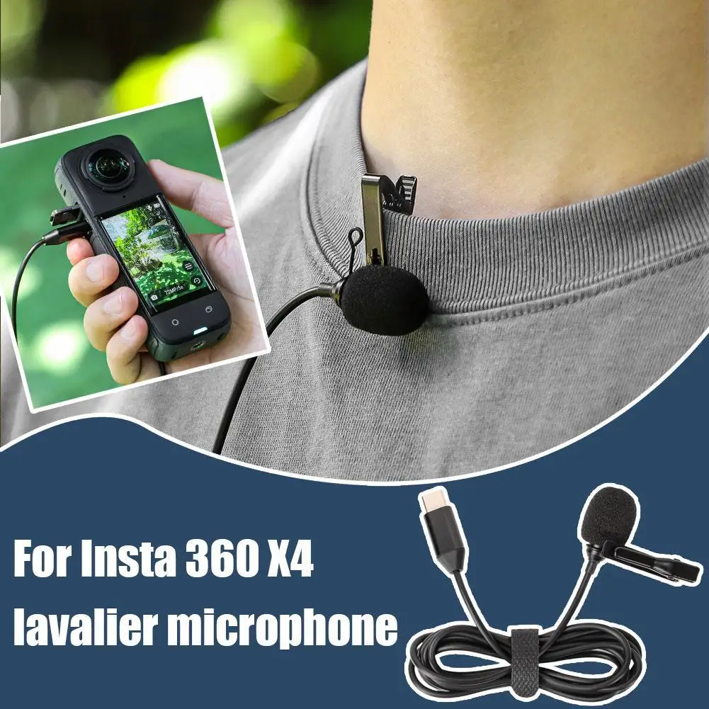 For Insta360 X4 Lavalier Microphone Sports Camera Recording Microphone For Insta 360 X4 Type-C Accessory Line1.5 Meters