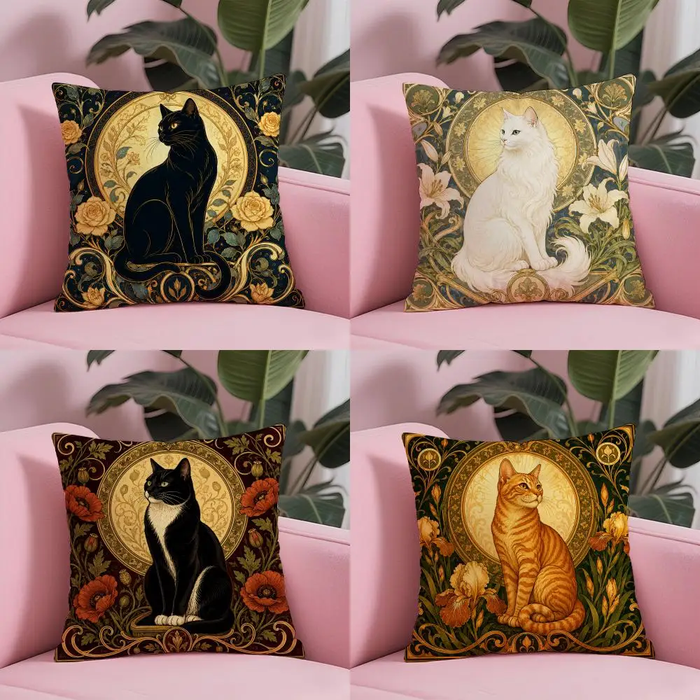 Gilded Nouveau Cats Cushion Cover Sofa Cushion Cover Personalized Gift Living Room Home Decor Pillow