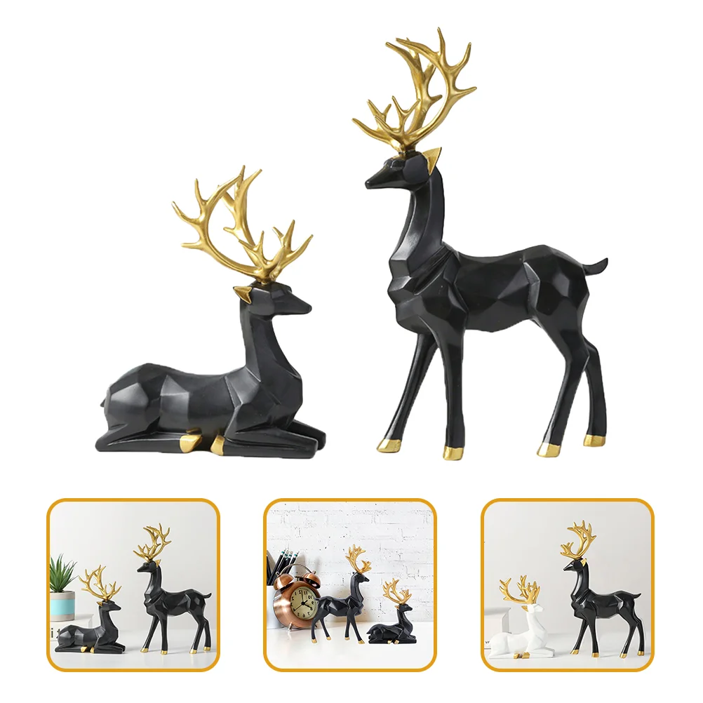 2 Pcs Origami Elk Ornaments Statues for Home Decor Christmas Decorations Indoor Reindeer Resin Centerpiece Table Gold