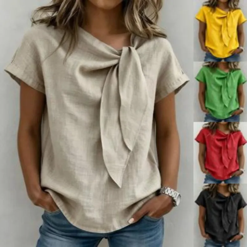 Women's Summer Polyester Short Sleeve Casual Blouse T-Shirt Top EU US Style Loose Fit Beach Vacation Tee
