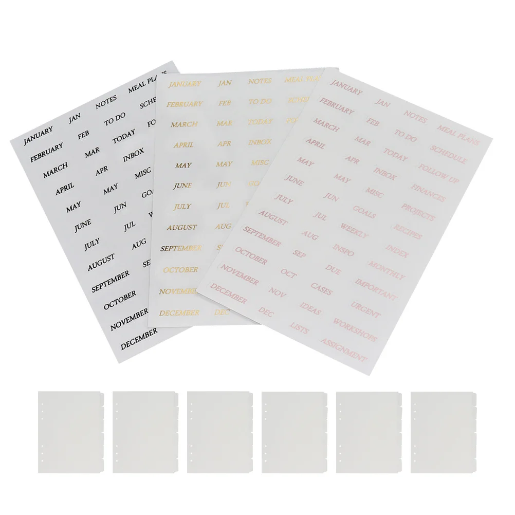 

A5 PP Divider Pages with Monthly Stickers 6 Holes Round Ring Binder Index Tabs for Planner Journal Organizer Binder with Divider