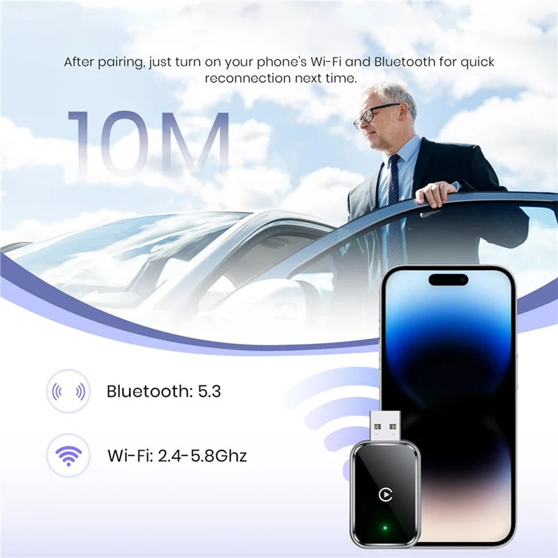 AS95-3X Беспроводной адаптер Carplay для Iphone, преобразование подключения к беспроводению, мини-размер, USB и USB-C, без задержки