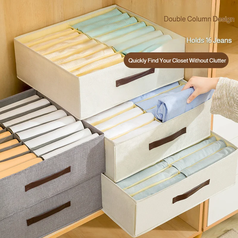 Household Multi-grid Clothes Storage Thickened Pant Organizer with PP Board Foldable Wardrobe Drawer Sweater T-Shirt Storage Box