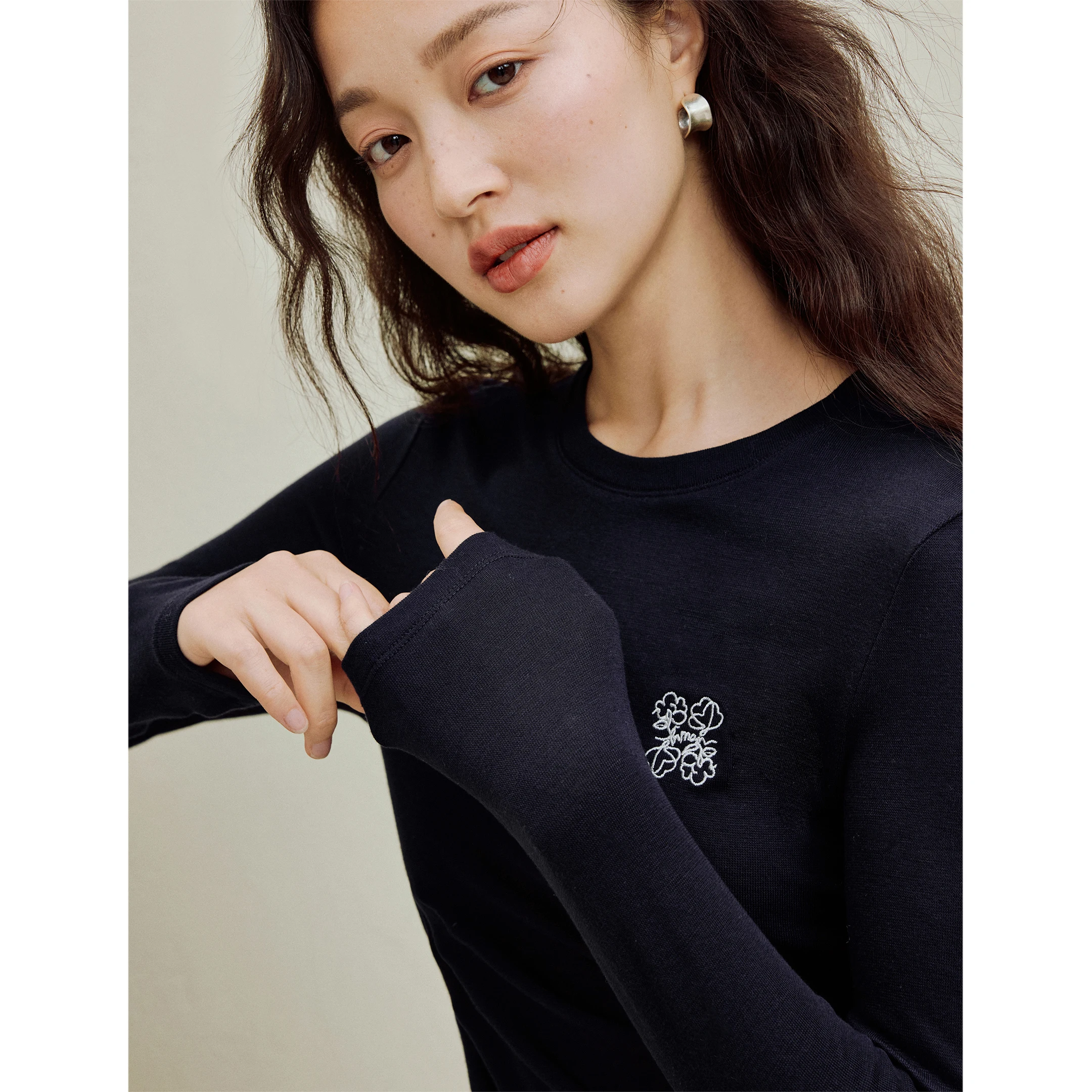 Wool Machine-Washable | Inman Women's 2025 Autumn New Round-Neck Slim-Fit Base Layer Top - Lyocell Long-Sleeve T-Shirt
