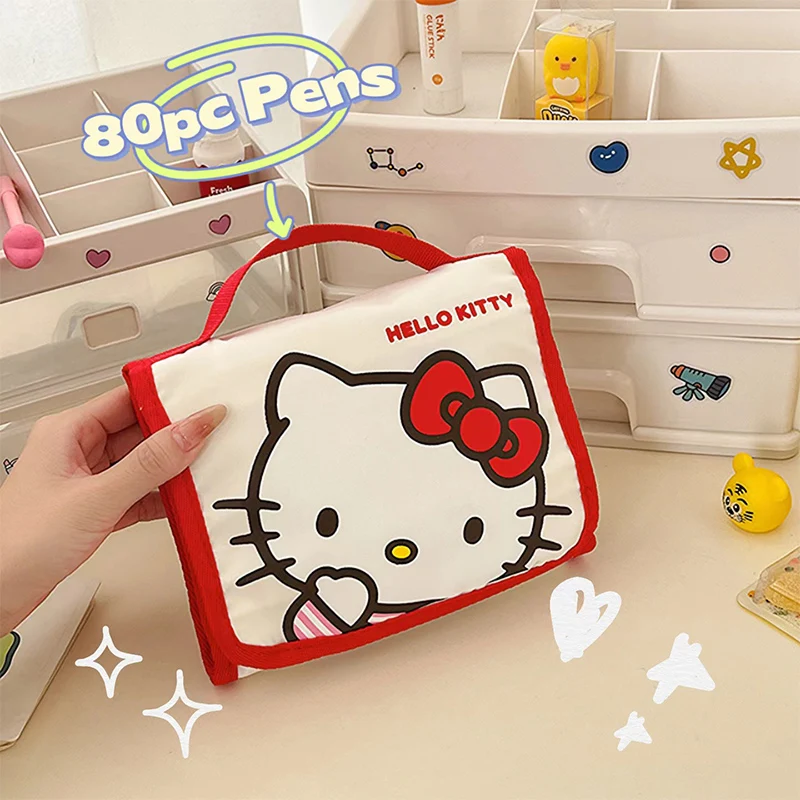 Sanrio składana kosmetyczka Cartoon Hello Kitty Kuromi melodia przenośna wymienna duża pojemność Pencli torby schowek na okulary prezenty