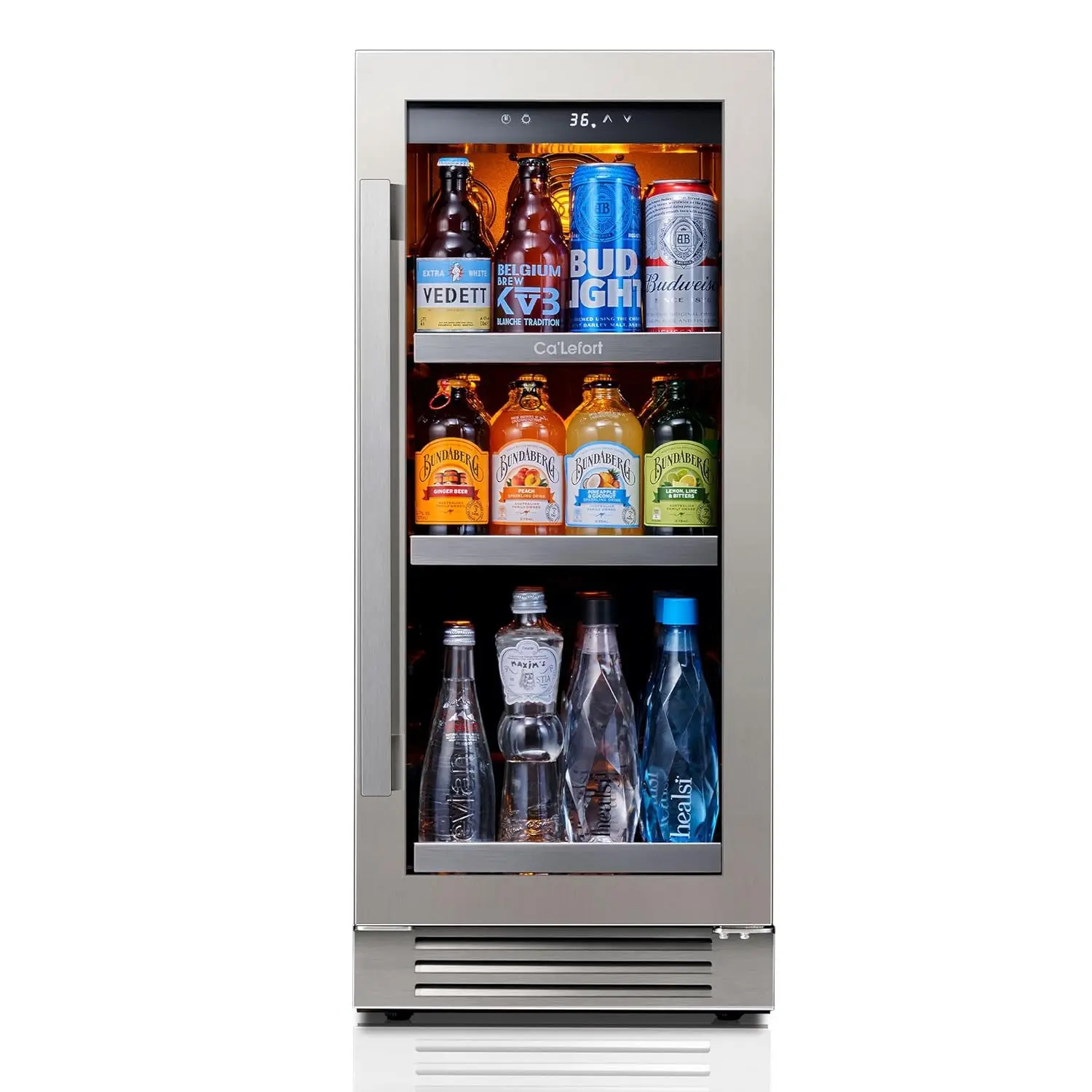 

15 Inch Beverage Refrigerator - 100 Can Small Beverage Fridge, Drink Fridge Glass Door 3 LED 34°F -54°F Beverage, Customized