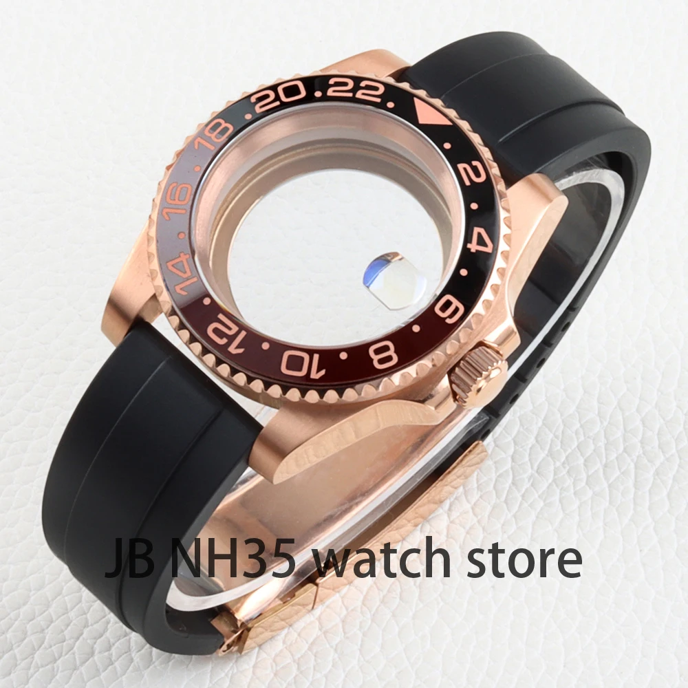 

40mm Rose Gold NH35 Case for GMT NH34 NH35 NH36 movement 28.5mm Dial Sapphire Rubber Watchband Stainless steel SUB Watch Cases